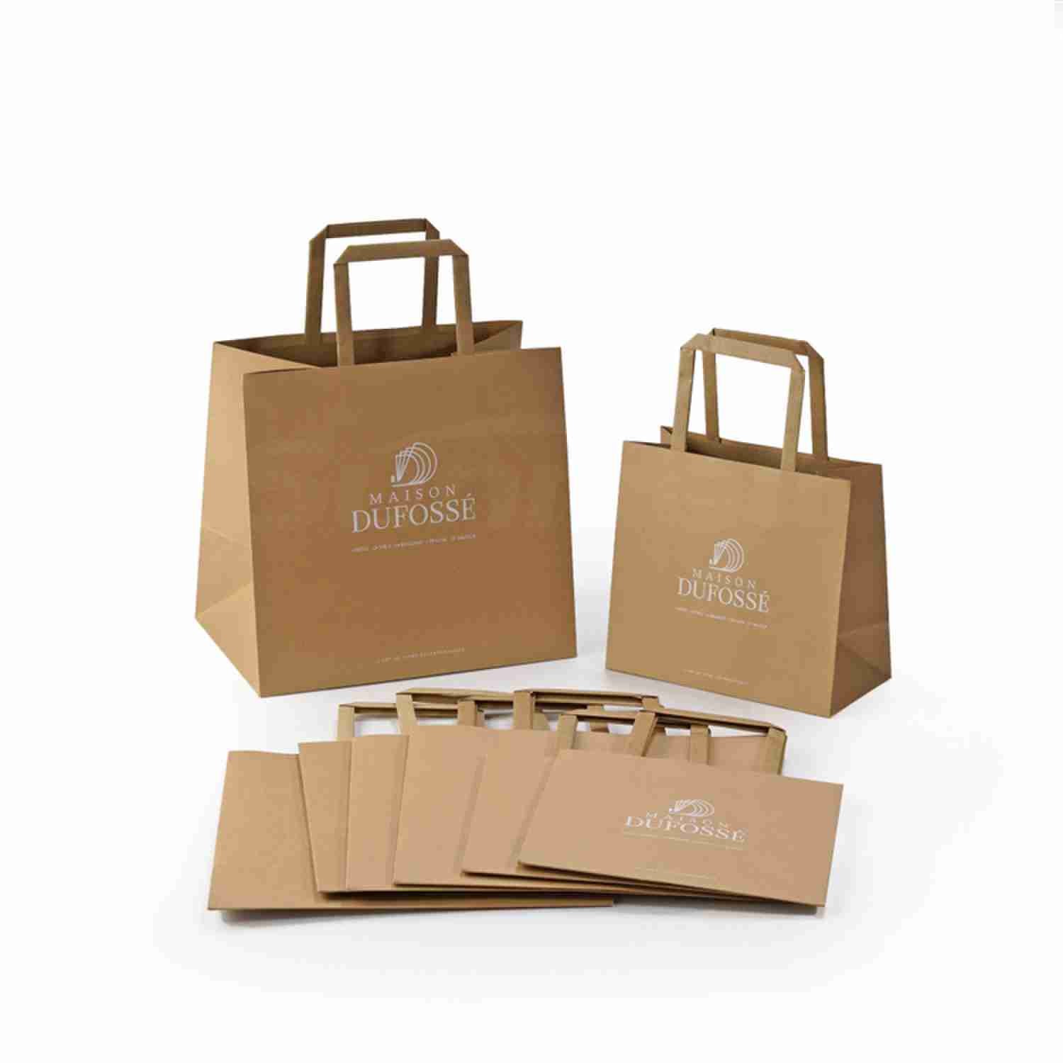 Custom Print Grocery Brown Kraft Bags Bulk With Handle 80gsm