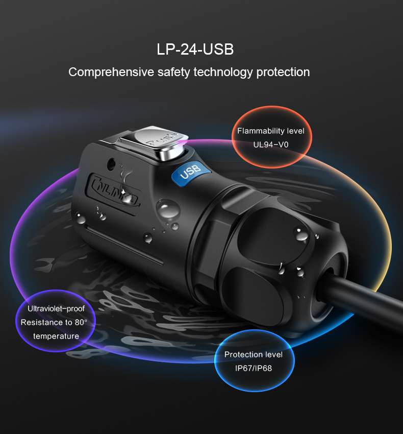 Outdoor PBT Plastic LP24 1.5A USB3.0 Plug and Socket Data Connector with Dust Cover,High Quality and Good Price