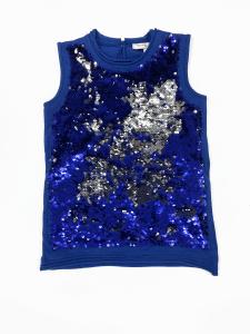 China Back Open Sleeveless Baby Girl Sequins Tees Round Collar Cosy Cotton wholesale