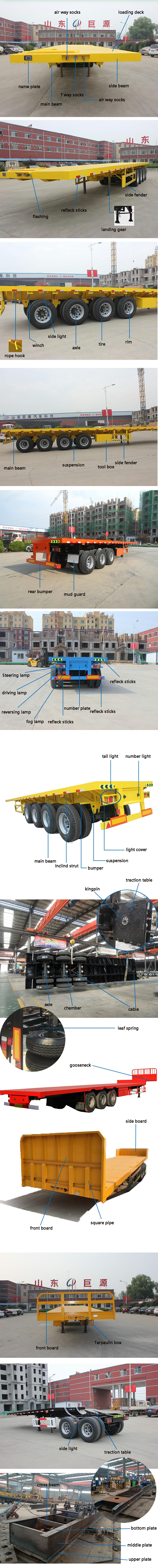 Truck Trailer 3 axles flatbed semi-trailer platform 40ft 48ft for container transport