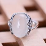 Thai Sterling Silver Ring with White Chalcedony Vintage Style Women Ring (040191