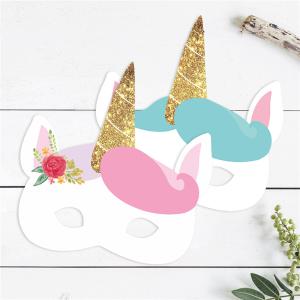China Birthday Unicorn Recycled Paper Mask For Kids 7.5 X 7.5 Inch Customized Design wholesale