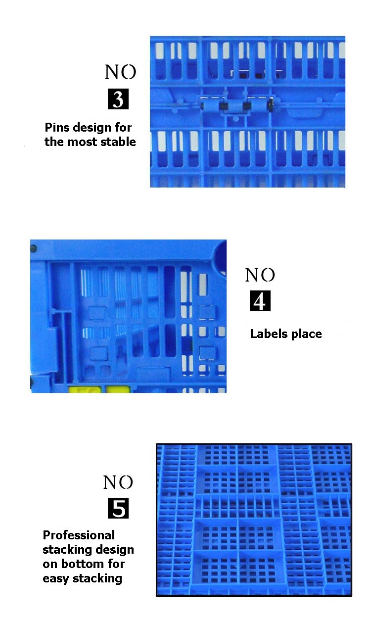 Attached lids Plastic Collapsible Crates 600*400*265 mm Solid Bottom Mesh Body