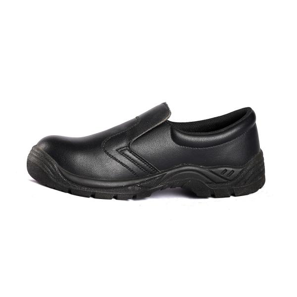 Embossed Cow Leather Upper Steeltoe Men's black PU Outsole Shengjie Action