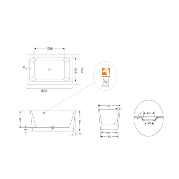 Seamless Acrylic Square Freestanding Bathtub With Pop - Up Drainer Durable