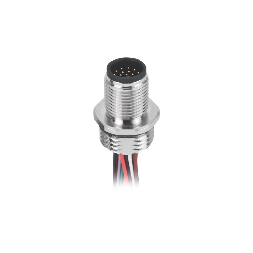Pg9 Chassis Side Thread M12 Panel Connector 17 Pin Front Mount With 0.5m Single Wires