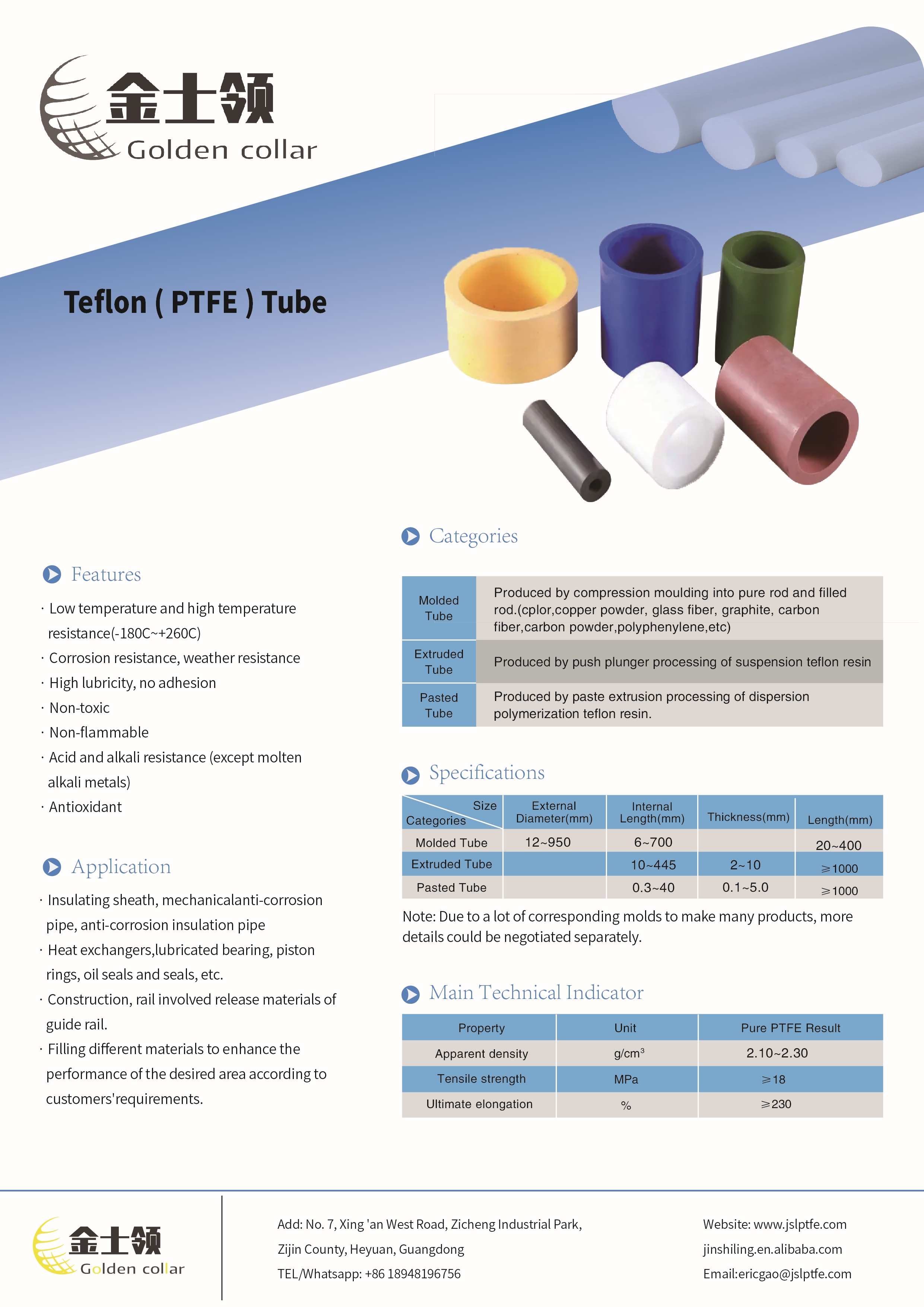 Customizable High and Low Temperature Resistant PTFE Tubing clear ptfe tubing thread with Carbon Fiber Filling
