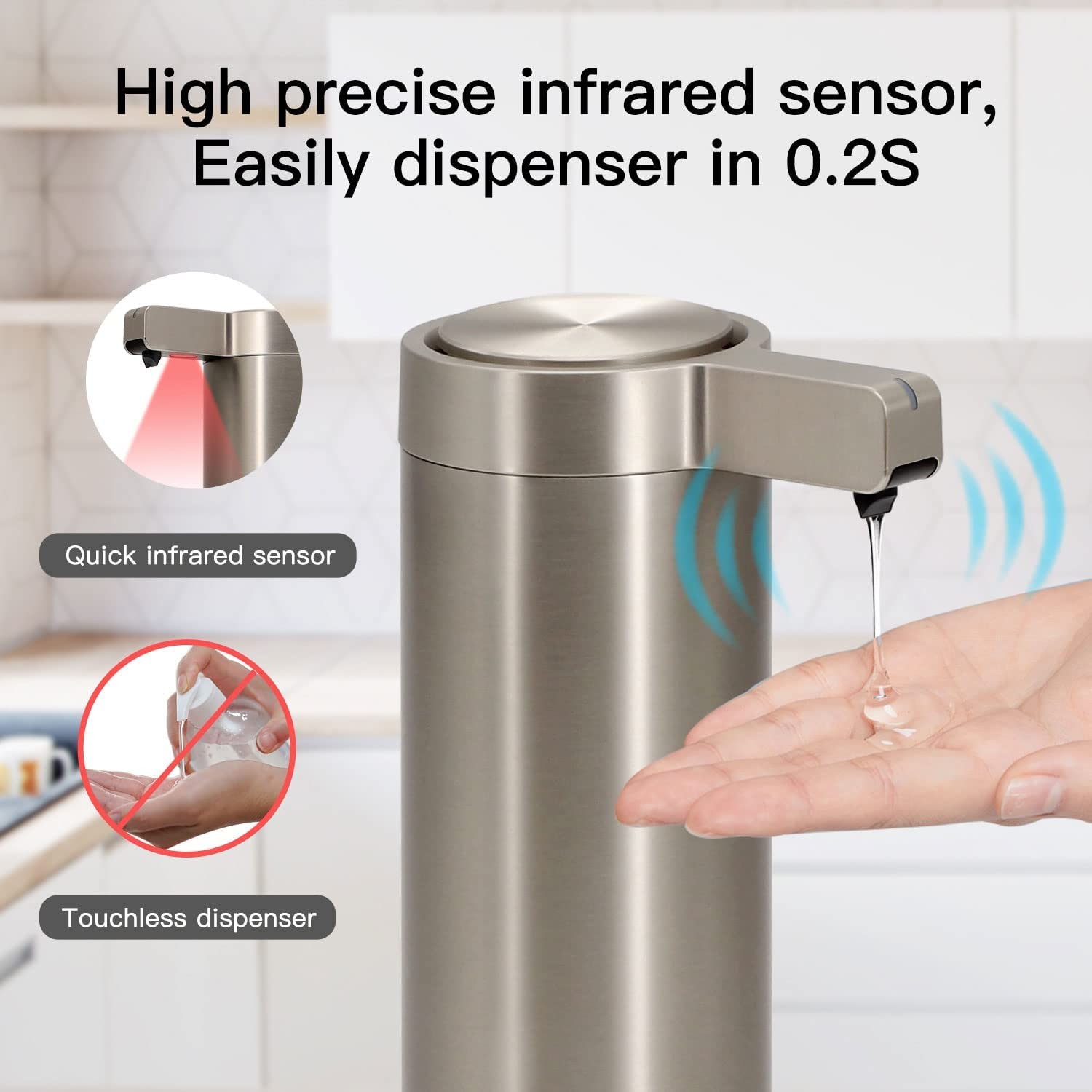 9.2oz SS Sensor Soap Dispenser Pump Anti Finger Brushed