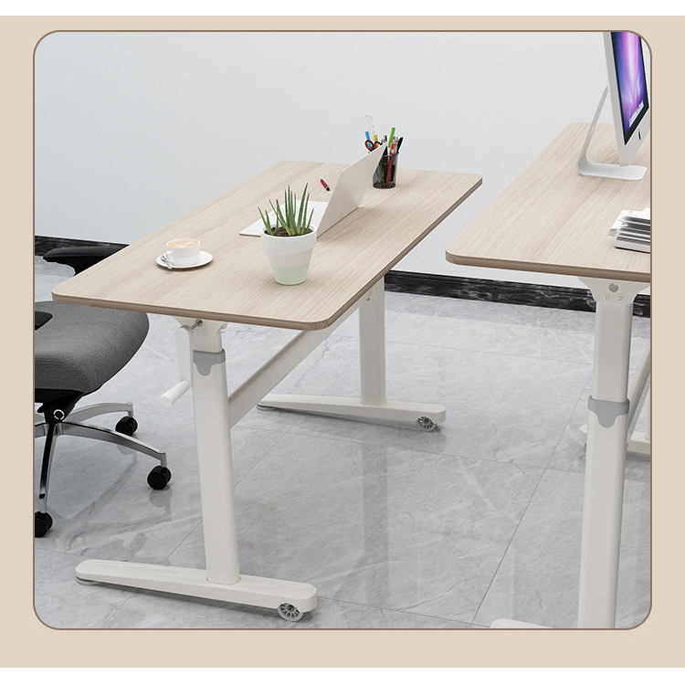 Custom Rustic Brown Hand Crank Standing Desk with Bamboo Desktop and SPCC Steel Frame