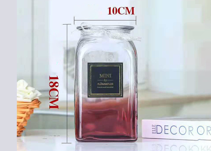 Elegant Square Decorative Clear Glass Vases Customized Logo Printing