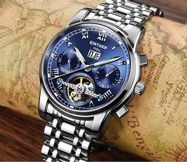 KINYUED J015-2 Luminous OEM Custom Watches Waterproof Stainless Steel Strap Automatic Mechanical Men's Watch
