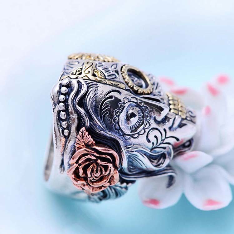 Angels and Demons Skull Style Thai Sterling Silver Men Ring(XH057006W)