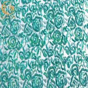 China Customized Green Bridal Handmade Beaded Lace Fabric wholesale