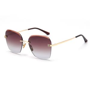 China Rectangle Trimmed Women Rimless Crystal Sunglasses 140mm Metal Frame Polarized wholesale