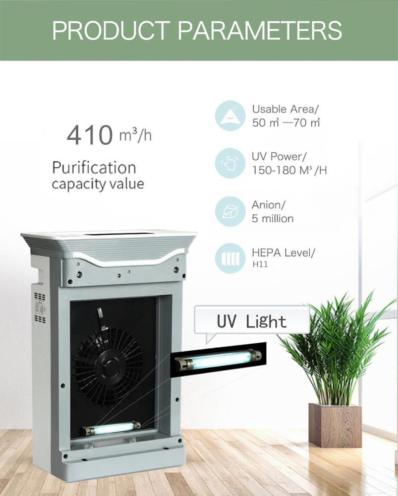 2023 Hot Selling Air Purifier H13 True HEPA Filter 7 Stages HEPA Air Cleaner Large Room Home Smart Tuya WIFI Air Purifier