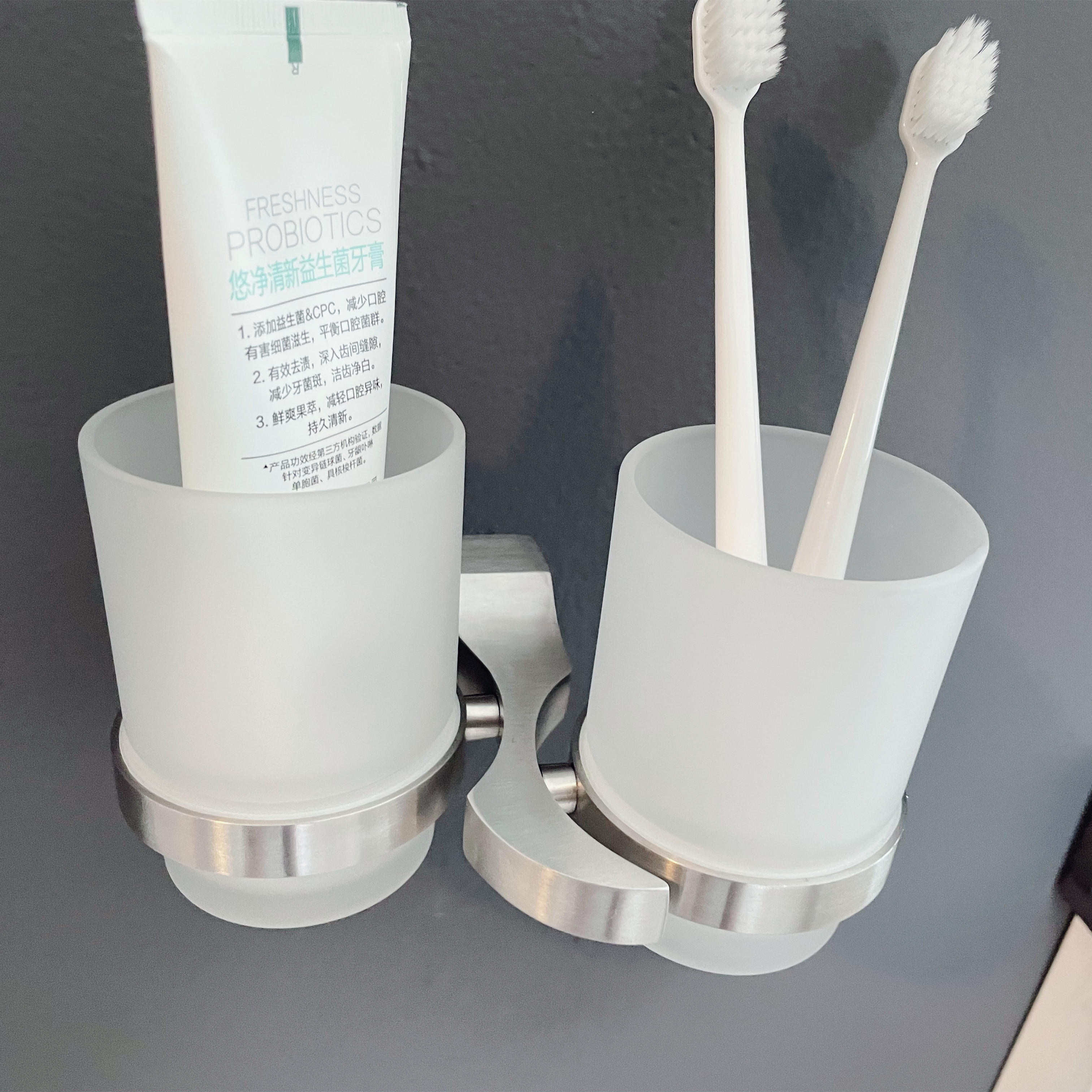 Double Toothbrush Bathroom Tumbler Holders Glass Polished Satin