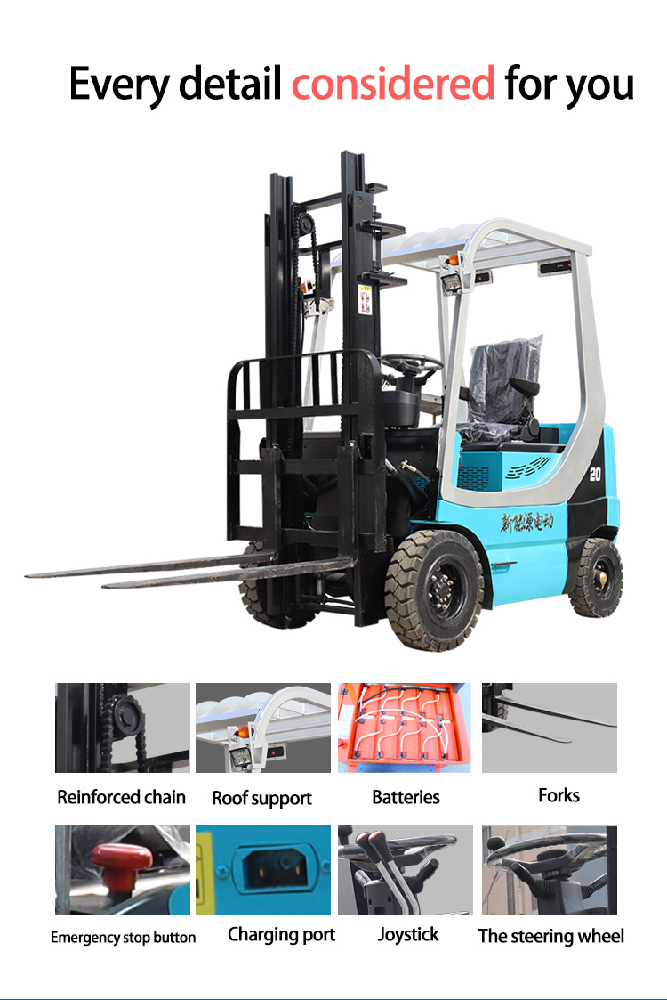 Customized Lifting Height 1 Ton 2 Ton 3 Ton Electric Forklift Safety For Warehouse Handling