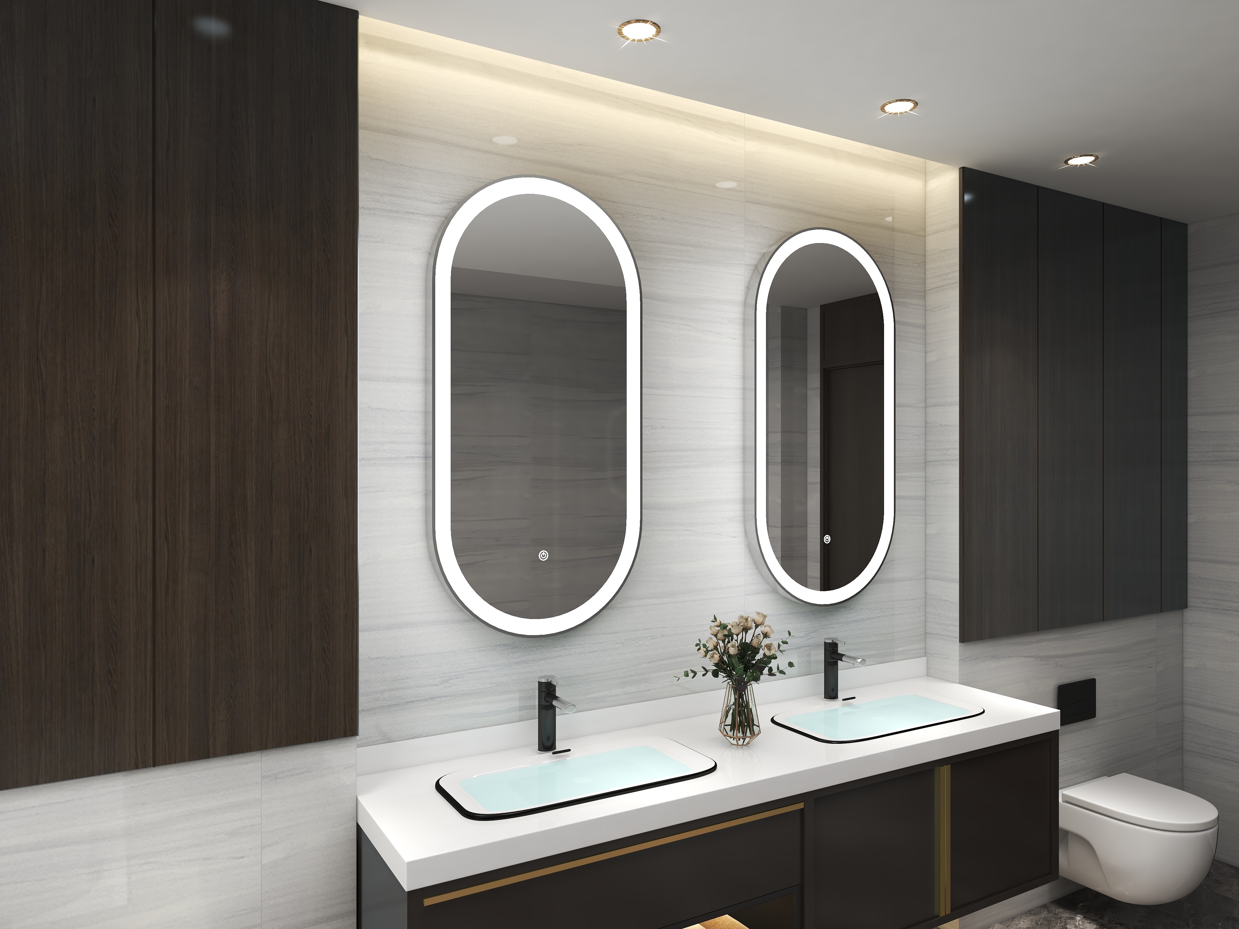 Gold Aluminium Led Smart Vanity Mirror Explosion Proof Lighted Bathroom Vanity Mirror