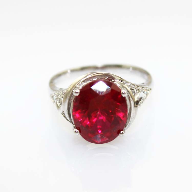 White Gold Plated 925 Silver with 9x11m Oval Pink Cubic Zircon Ring(R177)