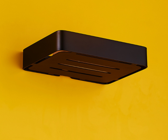 Kitchen Wall Mounted Bathroom Soap Holder Black Adhesive No Drilling