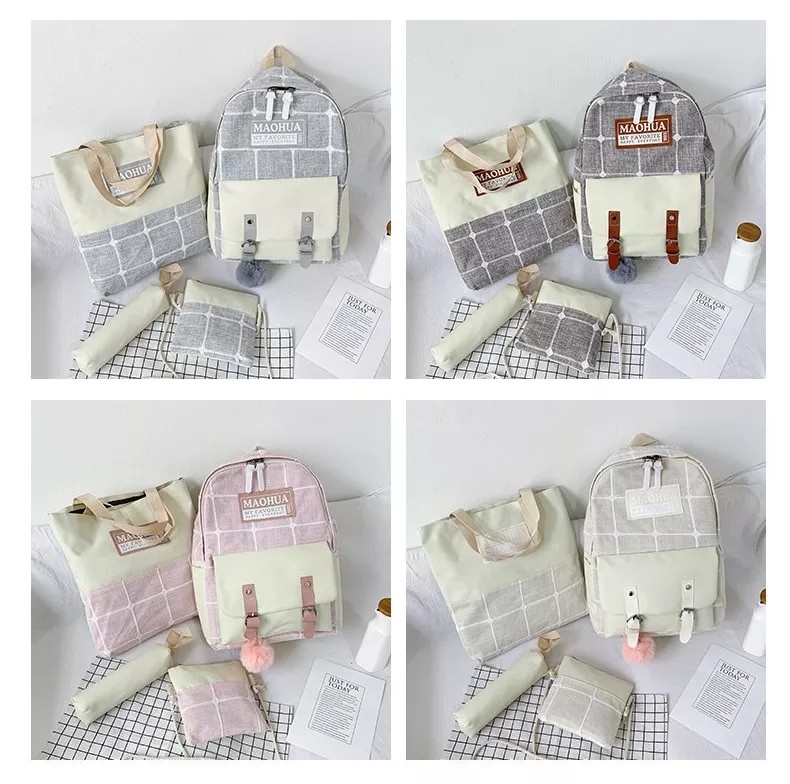 Women Travel Backpack Sets 4pc Sturdy Laptop Backpack Teens Canvas