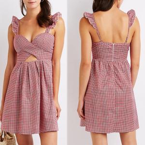 China Mini Breathable OEM Dress 2018 Custom Gingham Sun Dress Ruffle wholesale