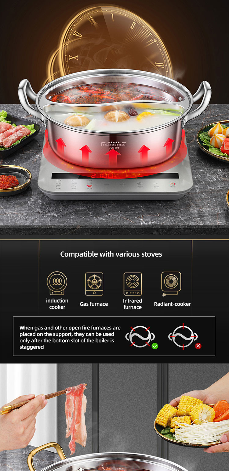 Hot Sale 28cm Induction Cooking Pot Cookware 304 Stainless Steel Hot Pot Soup Pot With Glass Lid