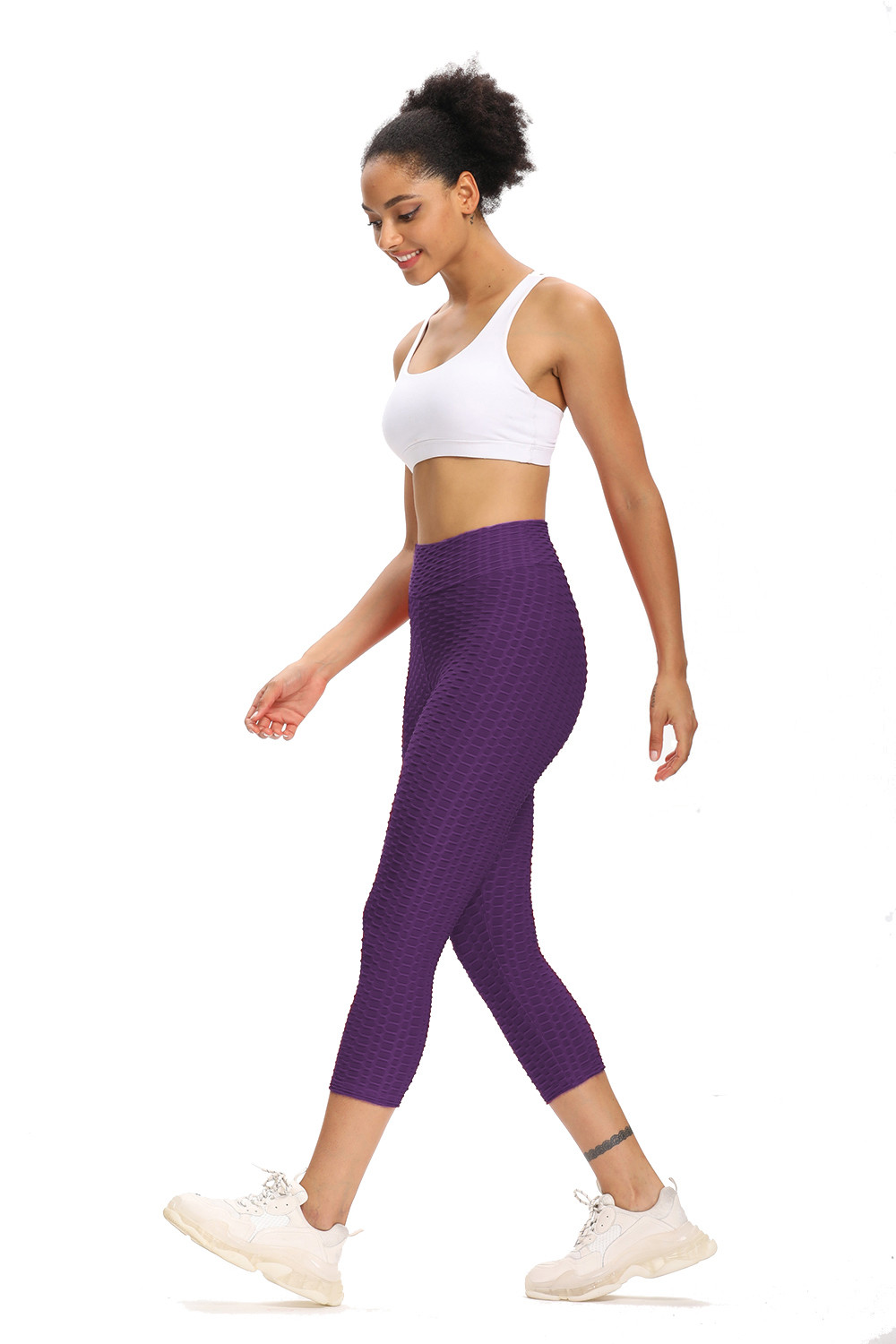 Purple Quick Dry High Waisted Yoga Pants Active Stretch Exercise Pants