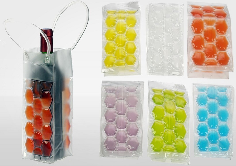 Recyclable Custom Ice Packs , PVC Wine Cooler Bag With Plastic Handle