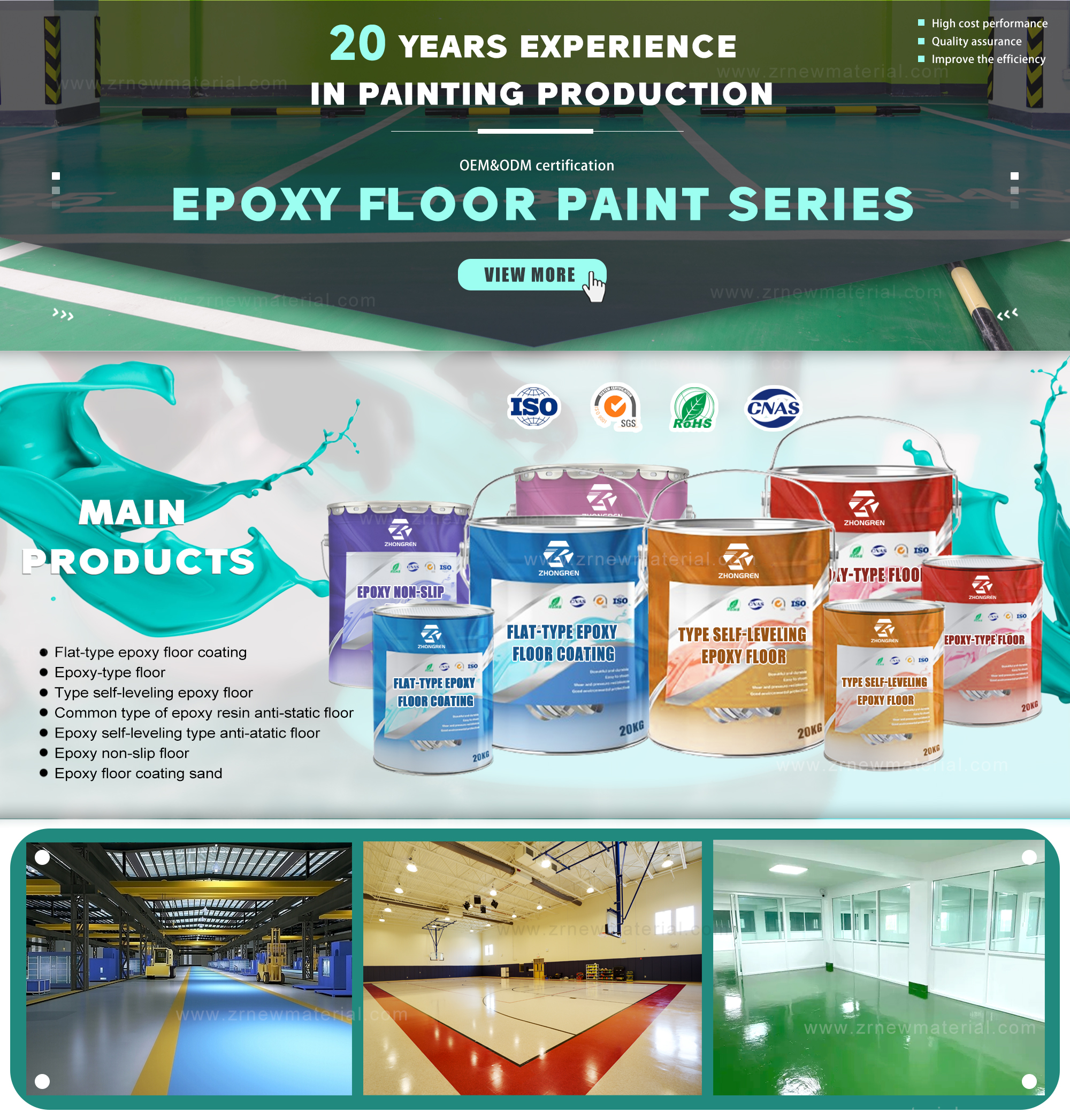 Waterproofing Self Leveling Epoxy Floor Coating For Cement Floors Anti Abrasion