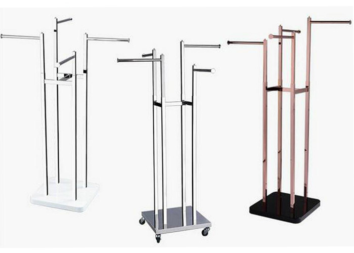 4 Way Clothing Shop Display Stands With 201 Brushed Steel Durable