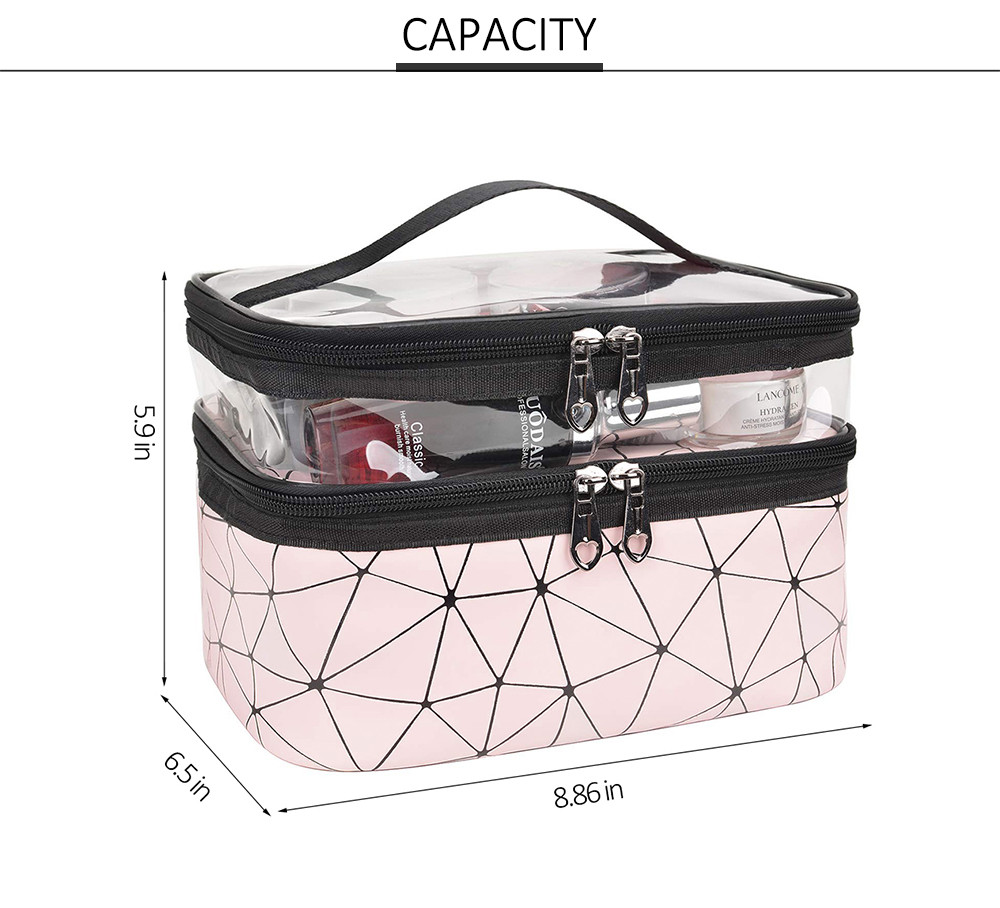 Multifunction Two Floors Marble PU Cosmetic Bag For Women