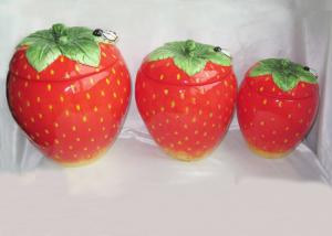 China Strawberry Shaped Sealed Ceramic Kitchen Canisters 3 Set Hand Painted wholesale
