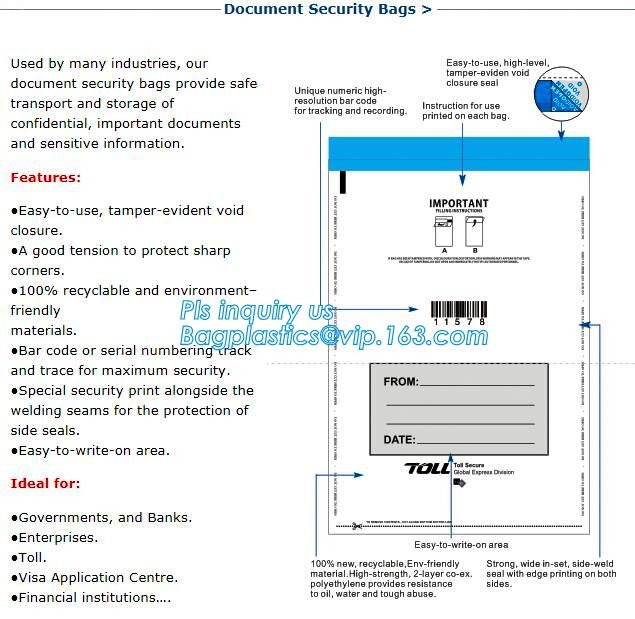security deposit bags bank deposit bags cash deposit bags, general bank plastic deposit bags supply, Coin and Bank Note