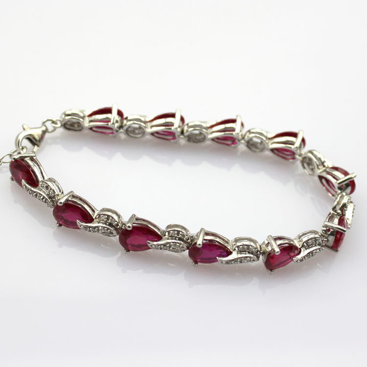 Sterling Silver Created RUBY Clear CZ Diamonds Tennis Bracelet(B02RUBY)