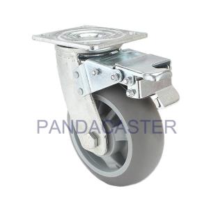 China 150mm Heavy Duty Casters Gray Thermoplastic Rubber Wheels With Brake wholesale
