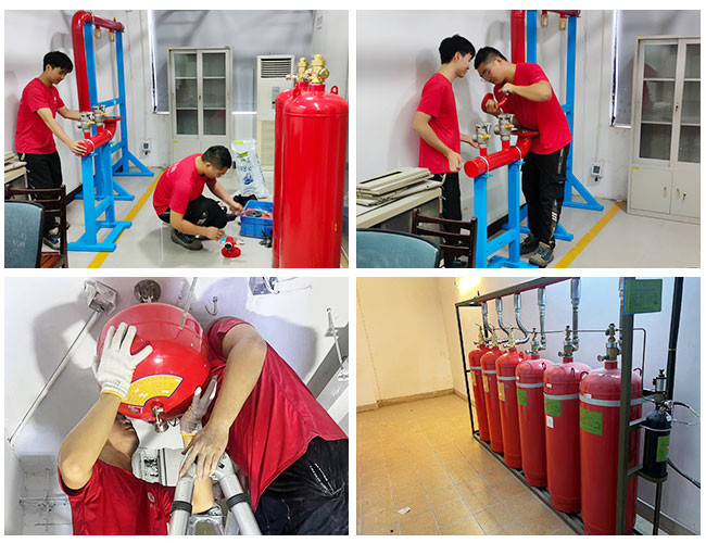 Hanging FM200 Fire Extinguisher Kit With Red Carbon Steel Cylinder Brass Valve