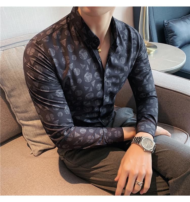 Breathable Black Long Sleeve Regular Fit 100% Cotton Slim Fit Mens Floral Print Shirt