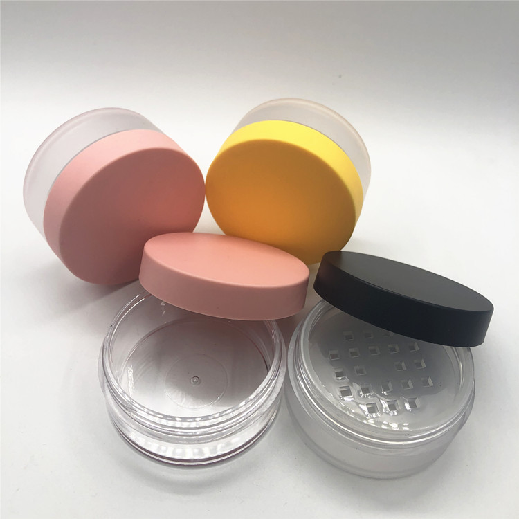 Private Label Clear Matte Cosmetic Loose Powder Sifter Jar with Black Frosted Screw Cap 3g 5g 10g 20g 30g 50g ABS PS