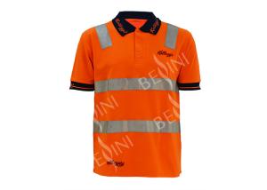 China Safety Long Sleeve Polo Work Shirts , Hi Vis Polo Shirts With Reflective Tape wholesale