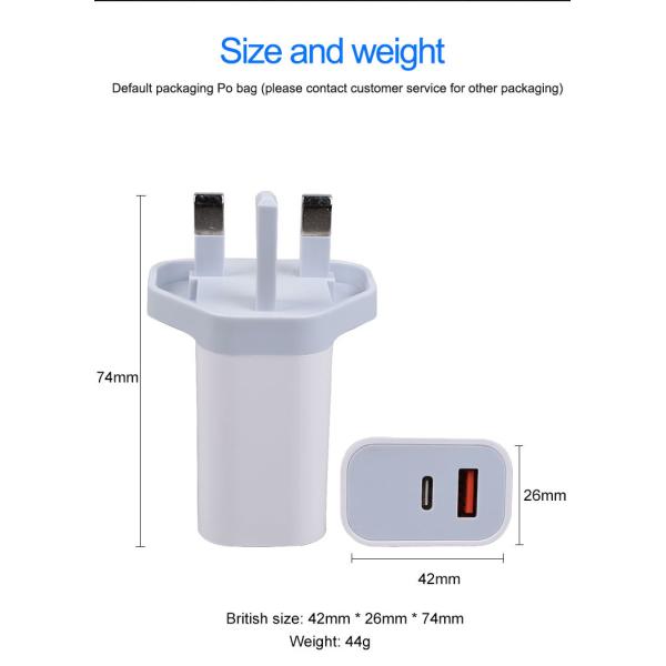 UK Quick Charge 3.0 USB A USB C 20W PD Wall Charger