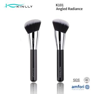China Large Angled Luxury Makeup Brush With Copper Ferrule Wooden Handle wholesale