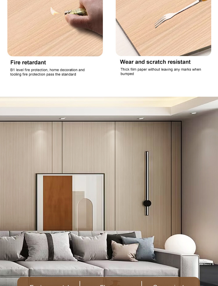5mm Wood Grain PVC Wall Board Flexible Bamboo Charcoal Decorative Wall Panel