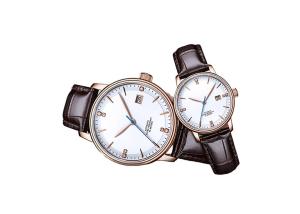China 24 Jewels Couple Automatic Watch , Steel Automatic Watch With Genuine Leather Strap wholesale