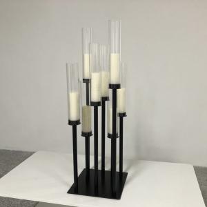 China Taper Antique Metal And Crystal Candelabra Gold Black Stick Candle Holders 5 Arm wholesale