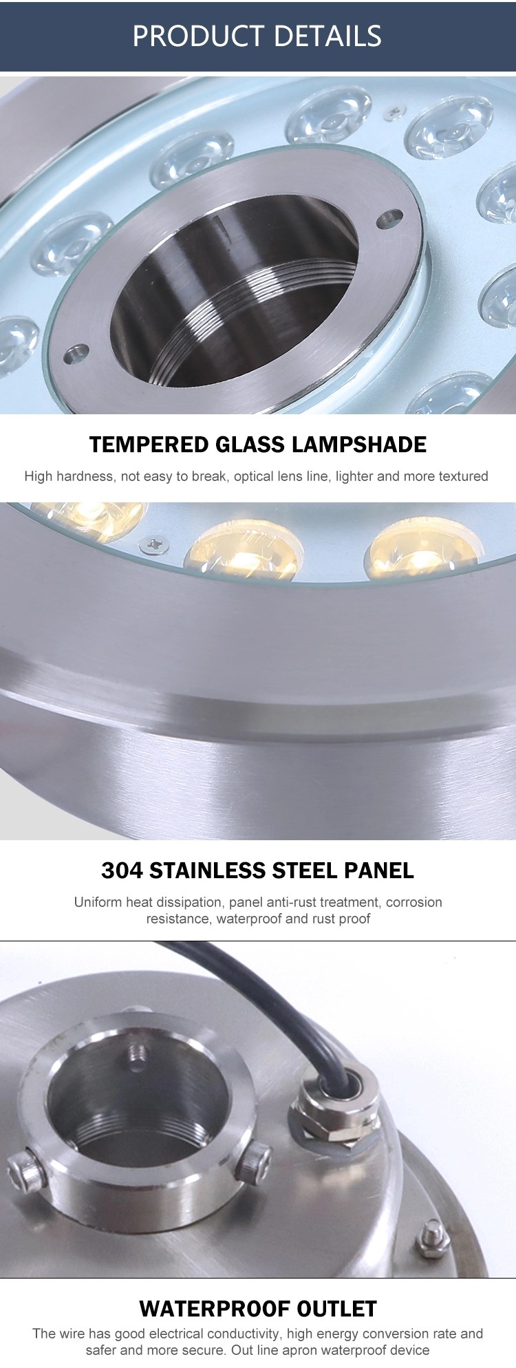 Stainless Steel Case Waterproof Boat Lights 15W 3000k - 6000k CCT 1 Year Warranty