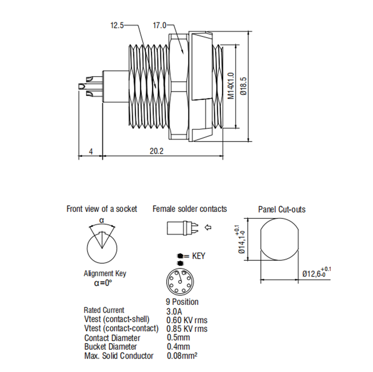 SRD.PKG 1P Circular Plastic Connector Fixed Female 9 Pin Socket Connector IP50