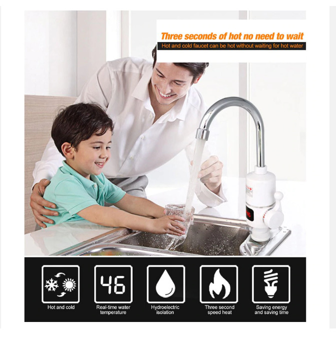 Safe Hot Water Digital Control Electric Faucet 3000 Watt RoHs