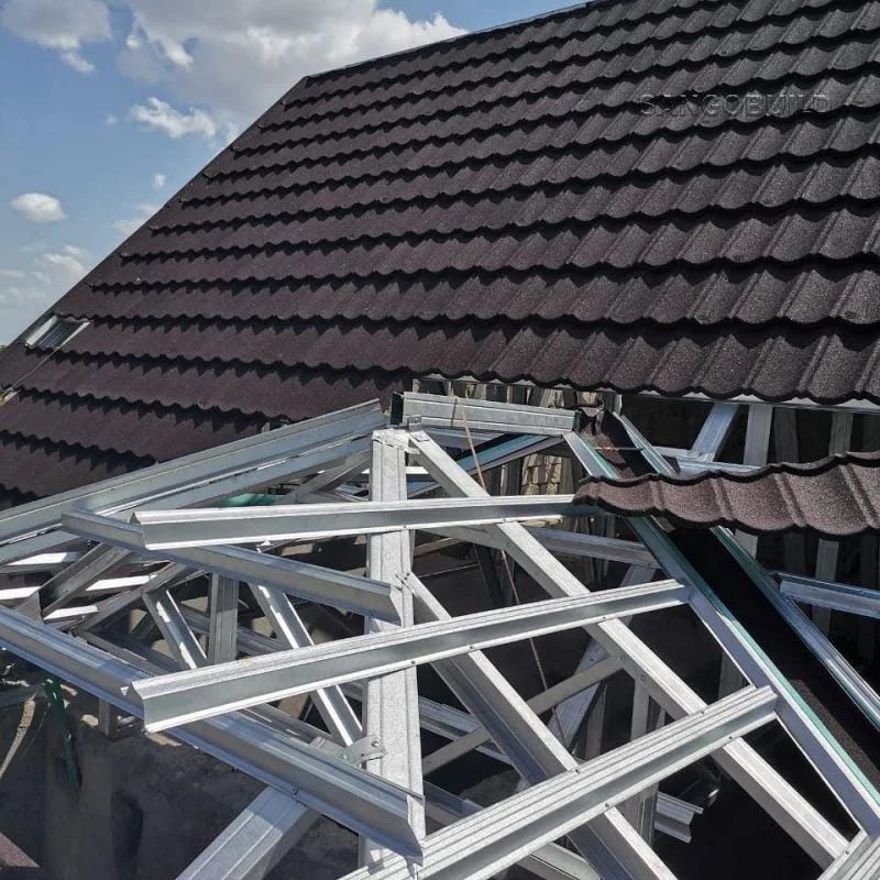 Villas Building Top Roof Tile Color Stone Coated Bond Tile AZ70 Stone Coated Metal Tile 50 Years Warranty Wave Tile