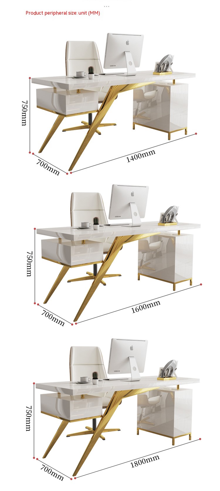 Commercial Furniture Modern Design Light Luxury Boss Desk with Baking Lacquer Process